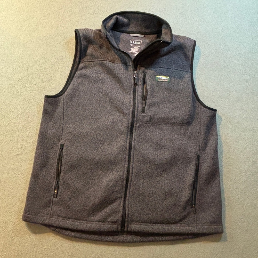 LL Bean Sweater Fleece Vest Mens L Gray Full Zip Outdoor 505974